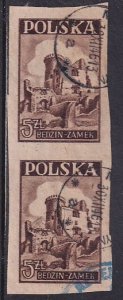 Poland 1946 Sc 393 Bedzin Castle Vertical Pair of 2 Stamp Used