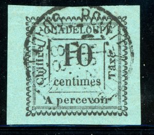 Guadeloupe 1884 French Colony 10¢ Black/Blue SG #D9 VFU D953