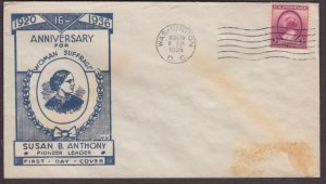 1936 Susan B. Anthony women's suffrage Sc 784-3c VG blue cachet airmail envelope