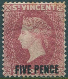 St Vincent 1893 SG60 5d on 6d carmine-lake QV toned perfs MH (amd)