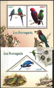 Ivory Coast 2016 Birds Parrots 2 S/S MNH