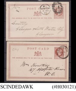 GREAT BRITAIN - 1877 1/2d QV 2 POSTCARDS - USED