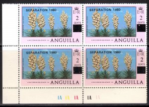 Anguilla 1980 Sc# 403 SPANISH BAYONET (Yucca) ovpt.SEPARATION Corner Block of 4