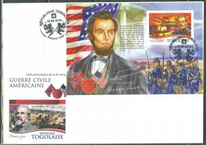 TOGO   2015  150th ANN OF THE END OF THE CIVIL WAR --ABE LINCOLN S/S IMPERFORATE