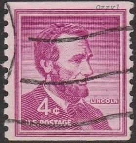 US #1036b 1958 4c Red Violet President Lincoln USED-Fine-NH.