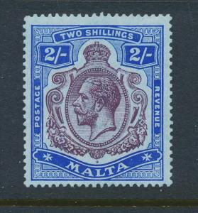 MALTA 1914, 2sh NICK IN T/R SCROLL VF LH OG SG#86c CAT$510+/- (SEE BELOW)