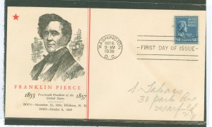 US 819 1938 14c Franklin Pierce (part of the presidential/prexy series) single on an addressed first day cover with a Linprint c