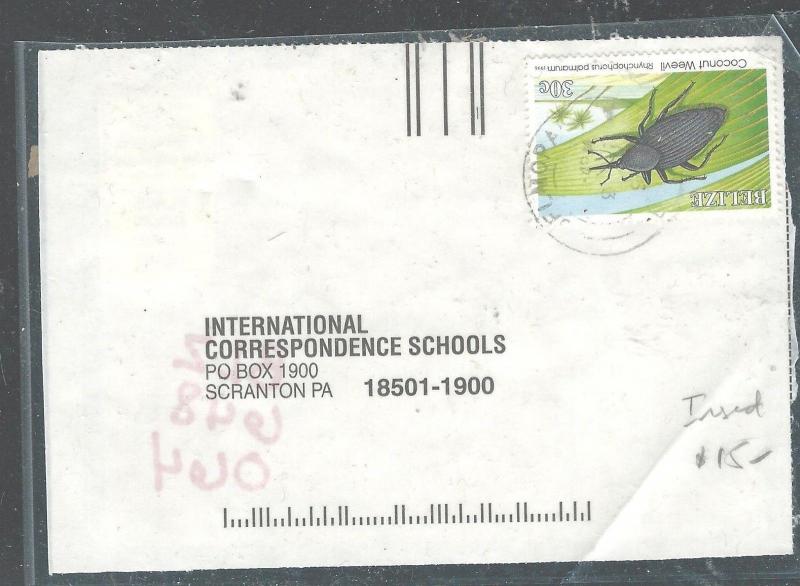 BELIZE  (PP2408B)  30C INSECT ON CARD TO USA