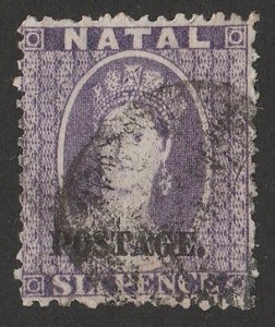 NATAL 1869 'POSTAGE' on QV Chalon 6d violet, wmk crown CC reversed.