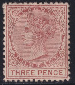 Sc# 3 British Lagos 1874 -75 QV Queen Victoria 3 pence Wmk 1 MLH LDG CV $130.00