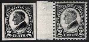 US Sc 611 612 Black 2¢ p.10 & Imperf MNH Original Gum Well Centered Short Set