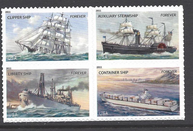 4548 51 Merchant WW II Liberty Ship  block of 4 mint Forever (44) Cnt stamp