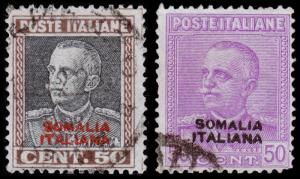 Italian Somaliland Scott 101-102 (1928-30) Used H VF, CV $100.00 B