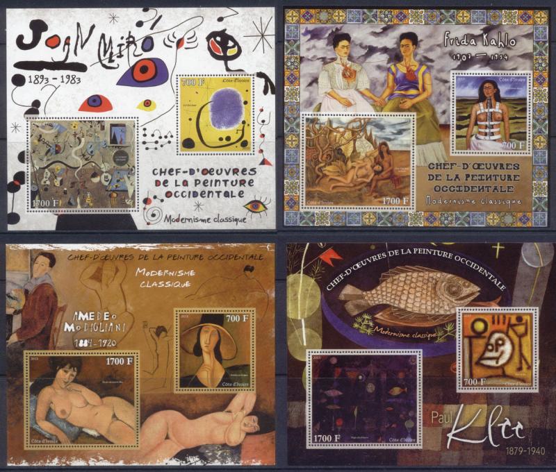 Ivory Coast 15 MNH sheets - Masterpieces of Western Art - Modernism