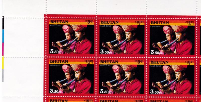 BHUTAN 1990 Buddhist Musical Instruments Full Sheets of 40 Stamps. Scott 945-49