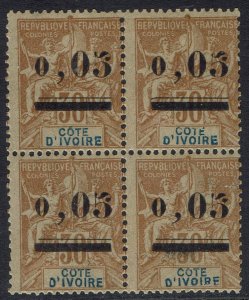 FRENCH IVORY COAST 1904 PEACE AND COMMERCE 0,05 ON 30C MNH ** BLOCK