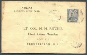 NEW BRUNSWICK SPLIT RING TOWN CANCEL BUSINESS REPLY CARD GREENWICH HILL