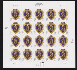 US 2003 3794 37c Purple Heart Mint Stamp Booklet of 20 NH Self Adhesive