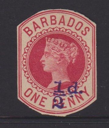 Barbados QV Cut Corner from Postcard 1d Surcharged 1/2d Unused