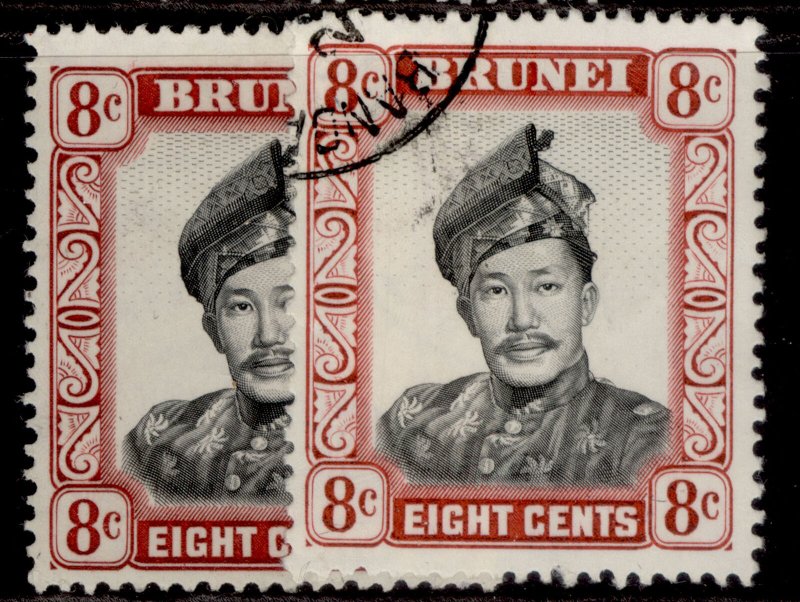 BRUNEI QEII SG123a + 123ab, 8c SHADE VARIETIES, FINE USED. 