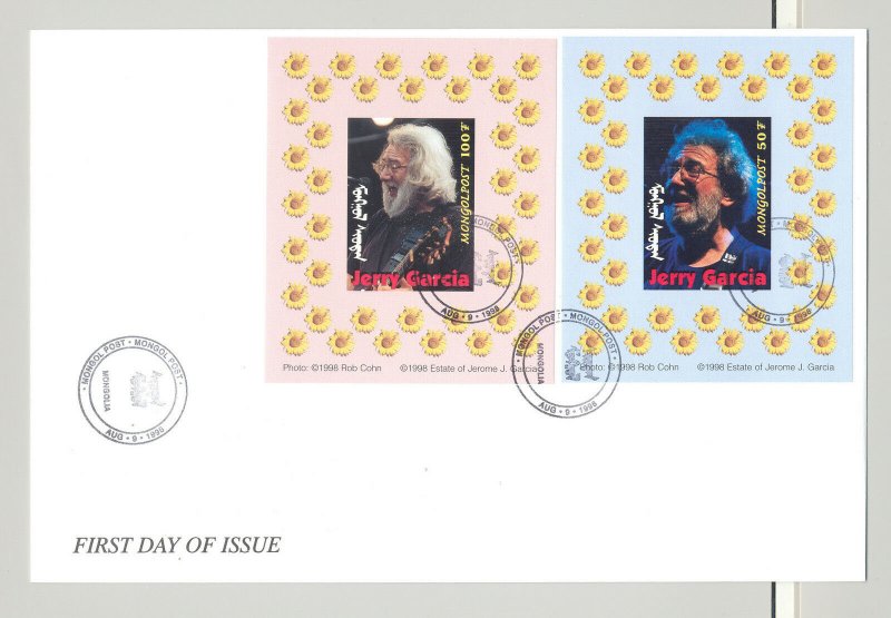 Mongolia #2327, 2328, 2329a-i Jerry Garcia, Music 11v S/S on 6 FDC