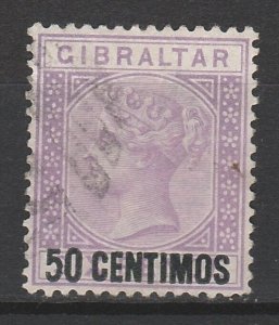 GIBRALTAR 1889 QV 50 CENTIMOS OVERPRINT USED