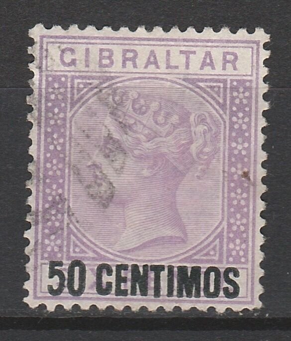 GIBRALTAR 1889 QV 50 CENTIMOS OVERPRINT USED