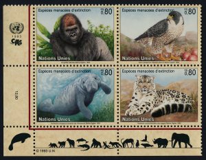 United Nations - Geneva 231a BL Block MNH Wild Animals, Gorilla, Leopard, Falcon