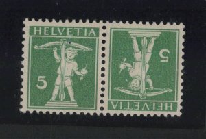 Switzerland Sc #152a (1910) 5c green on granite  Tete-Beche Pair Mint VF LH