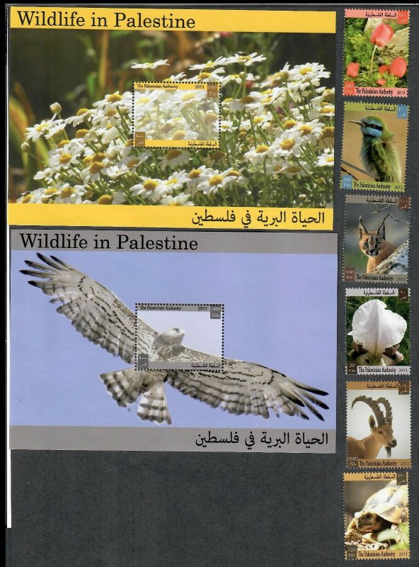 $Palestinian Authority Sc#217-222, 223-224 M/NH/VF stamps+S/S Wildlife, Cv. $27