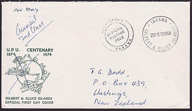 GILBERT & ELLICE IS 1975 cover ex Tarawa : OFFICIAL POSTAGE FREE............6189