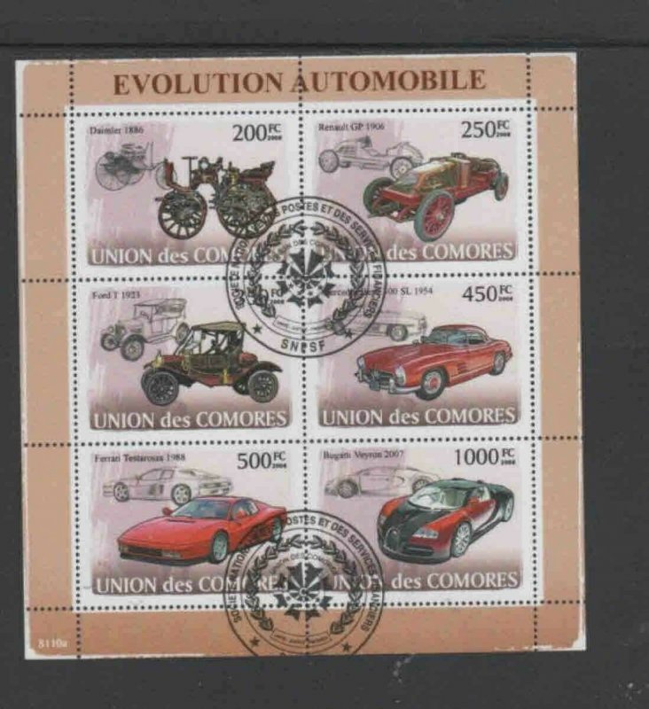 COMORO ISLANDS #1005 2008 AUTOMOBILES MINT VF NH O.G SHEET 6