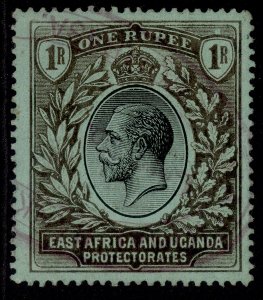 EAST AFRICA and UGANDA GV SG53b, 1r black/green-emerald, USED. EMERALD BACK