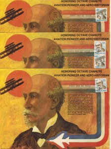 1979 OCTAVE CHANUTE AVIATION PIONEER C93/94 SET OF 3 SCARCE BARLEN CARDS AIRMAIL