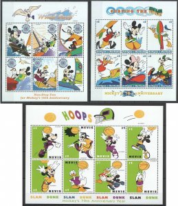 B0748 Antigua & Barbuda Nevis Disney Cartoon Surfing Hoops 3Kb Mnh