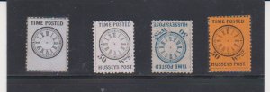 1860s US Hussey's Local Post Full Set of 4 Varieties - Time Clock Stamp