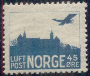 NORWAY #C1a, 45ore Airmail w/faint frameline, og, NH, Scott $160.00