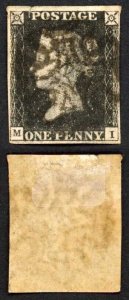 Penny Black (MI) Plate 5 (tear top left) four margins