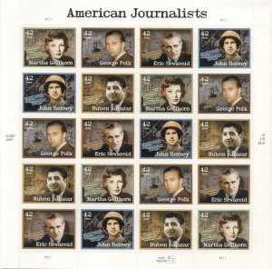 US: 2008 AMERICAN JOURNALISTS; Complete Sheet Sc 4248-52; 42 Cents Values