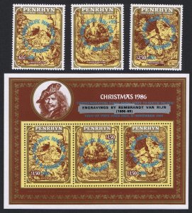 Penrhyn Visit of Pope John Paul II Ovpt on Rembrandt 3v+MS 1986 MNH