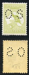 Australia SGO45 3d yellow-olive Die I 3rd Wmk Perfin OS M/M