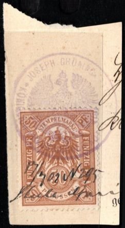 Vintage Germany Revenue Prussia 50 Pfennig Duty Stamp Used w/Official Cancel