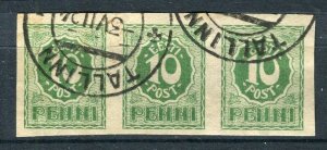 ESTONIA; 1919 early Pictorial Imperf issue fine used 10p. POSTMARK Strip
