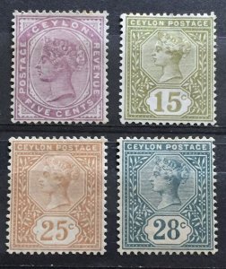 CEYLON 1886 QV 4v wmk CA MH SG#195-199 c4178