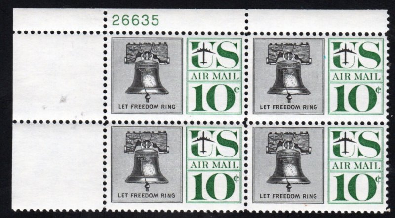 SC# C57 - (10c) - Liberty Bell, black & green, MNH plate Block/4 - UL # 26635