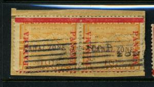 Canal Zone 3 Overprint Used  Pair of 2 Stamps on Piece (Stock CZ3-15)