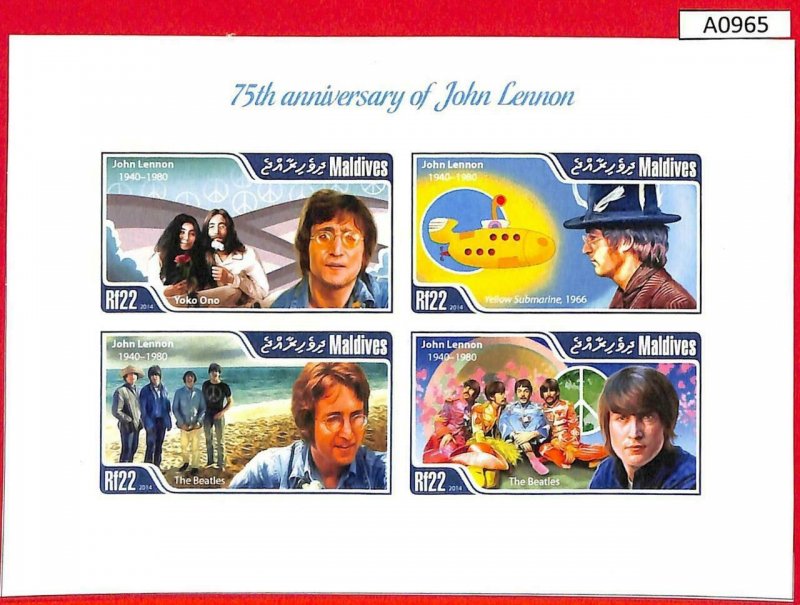 A0965 MALDIVES - ERROR  IMPERF SHEET - 2014  THE BEATLES J. LENNON БИТЛС