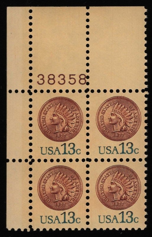 #1734 13c Indian Head Penny, Plate Block [38358 UL] **ANY 5=FREE SHIPPING**