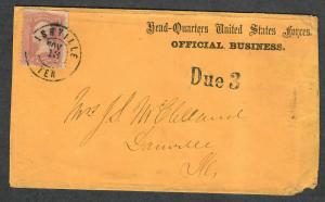 Nashville Tenn US Forces Official Business Civil War Cover Due 3