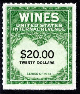 Scott RE181, $20, MNH, NGAI, Fresh, Type of 1942-49, USA Wine Revenue Stamp